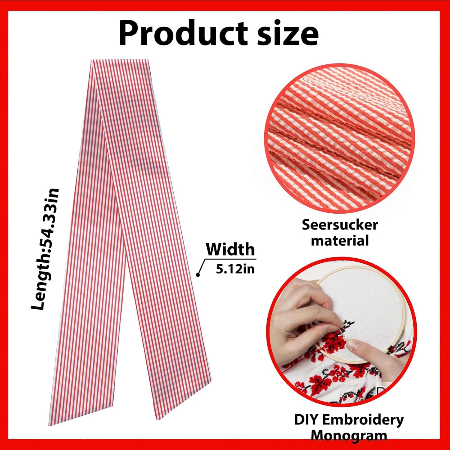 Christmas Wreath Sash for Front Door, Red Stripes Seersucker Sash Holiday Wreath Accessories for Home Wedding Birthday Decorations