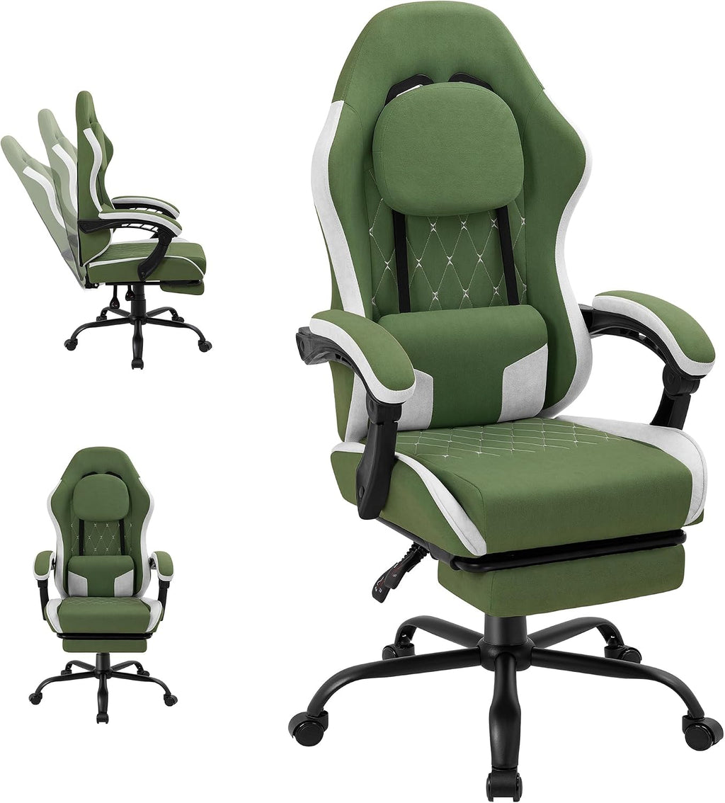 Shintenchi Gaming Chair, Ergonomic Office Chair with Footrest, Lumbar Support and Linkage Armrests, Swive Home Video Game Chairs for Adults, Green
