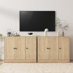 Furnify Buffet Cabinet with 3 Door, Kitchen Storage Cabinet with Adjustable Shelf, Coffee Bar Accent Cabinets for Living Room, Entryway, Natural Oak
