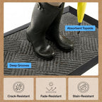 GORILLA GRIP 100% Waterproof All-Season WeatherMAX Doormat US Designed Natural Rubber, Stain Fade Resistant, Low Profile Indoor Outdoor Door Mats, Easy Clean, 29x17 Gray Diamond