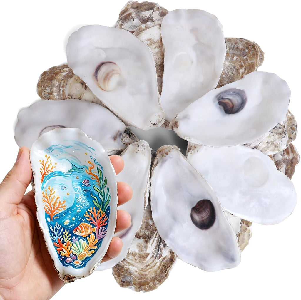 20Pcs Flat Oyster Shells 4-5 Inch, Large Natural Oyster Shells for Crafts, Vase Filler, Wedding Decor, DIY Christmas Ornaments, Decoupage, Painting, Sea Shells Bulk