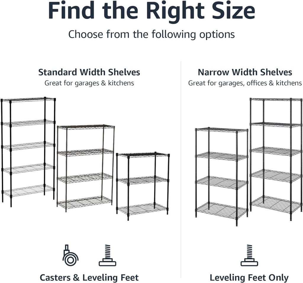 Amazon Basics 4-Shelf Adjustable Heavy Duty Steel Wire Rack Storage Shelving, Sturdy Garage Shelving, 350 lbs Capacity Per Shelf, Easy No-Tool Assembly, 36" x 14" x 54", Black