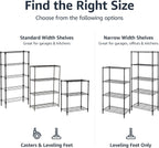 Amazon Basics 5-Shelf Heavy Duty Garage Shelving Storage Rack with 4" Wheel Casters, Adjustable Metal Wire Organizer, 300 lbs Per Shelf, 30" x 14" x 64.75", Black