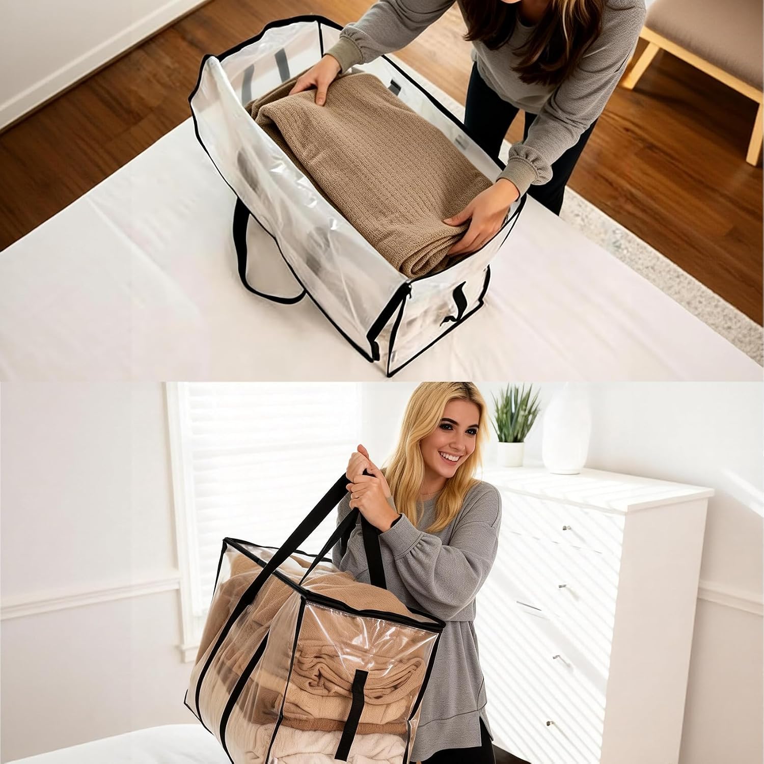8 Pack Extra Large Heavy Duty Moving Bags,Clear Large Storage Bags with Lids,Moving Boxes with Zippers