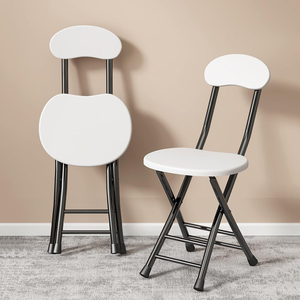 Metal Chairs Stacking Folding Stools 76cm - Space Saving Commercial Event Seat,Heavy Duty,with Back and Footrest,Anti Slip feet(White)