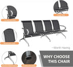 Kinfant Waiting Room Chairs - Whole 4-Seat Connect Reception Chairs Waiting Room Chairs with Arms & Stainless Steel Frame, Waiting Room Bench Lobby Chair for Office Airport Bank Hospital