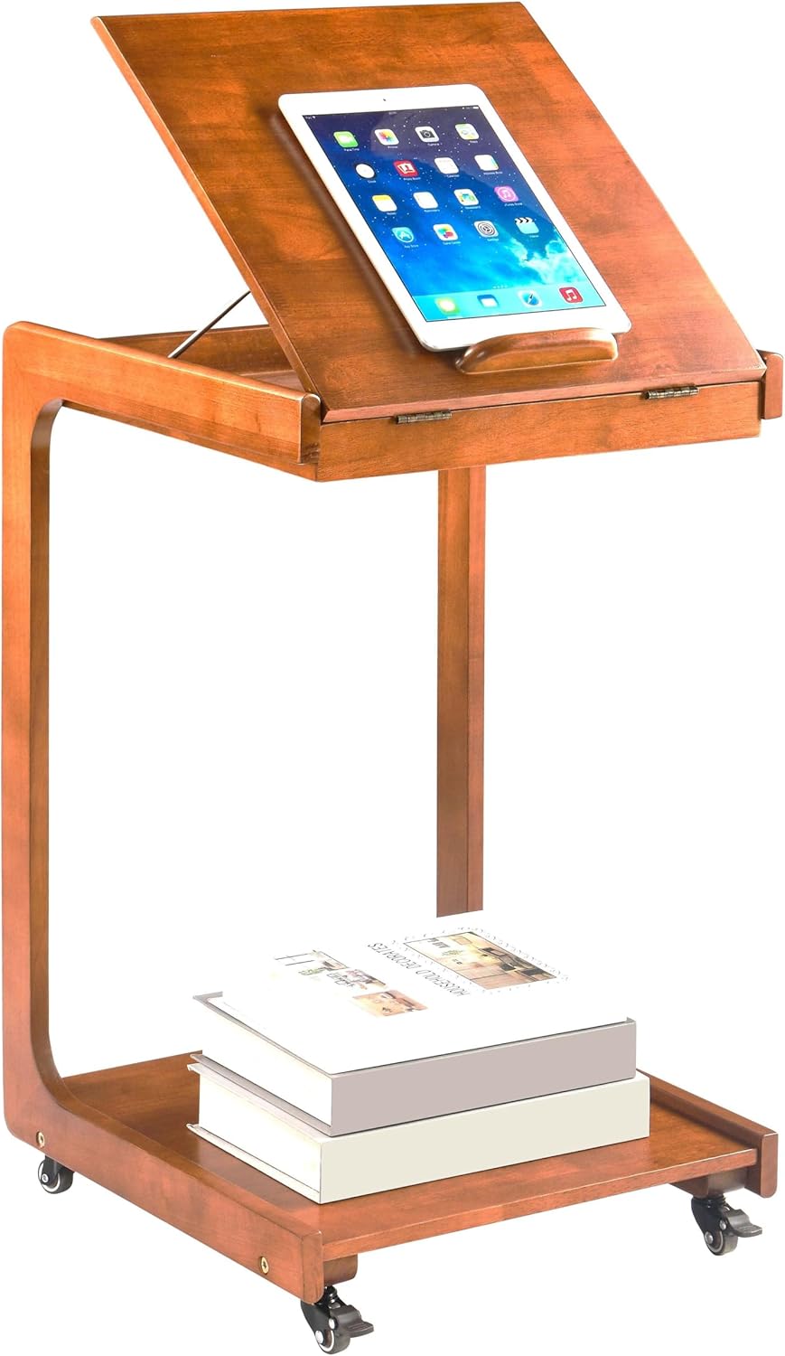 LEEMTORIG Small Rolling Side Table with Wheels, C-Shaped End Table with Storage, Adjustable Desktop Couch Table, Wooden Bedside Table Nightstand with Lockable Wheels for Living Room Bedroom BJ101-WL