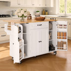 Ahomly Kitchen Island with Storage, 47.6" Rolling Kitchen Island on Wheels with Drop Leaf, Door Cabinet, Drawer, Spice Rack, Towel Rack and Knife Holder, Kitchen Cart Island Table for Kitchen, White