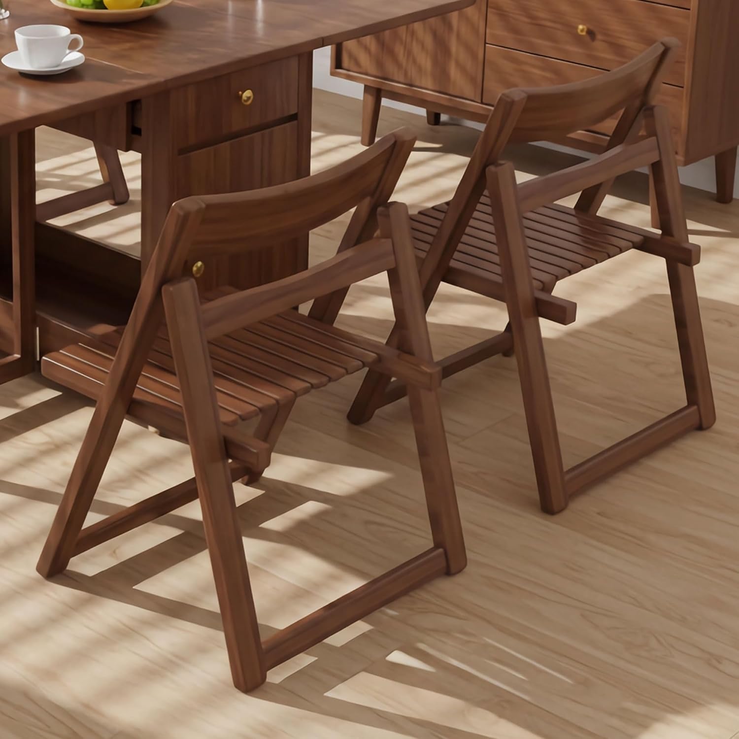 4 Walnut Solid Wood Folding Chairs