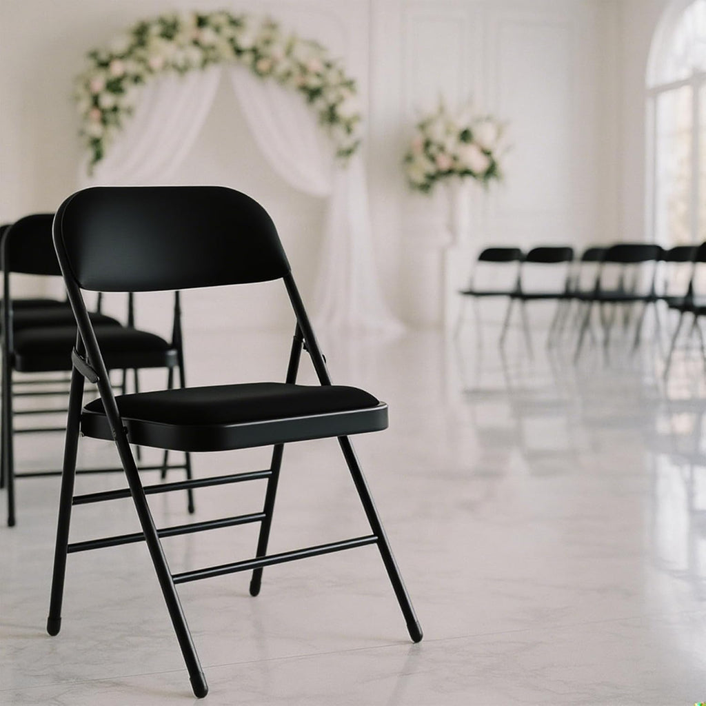 12 Pack Black Folding Chairs with 3cm Thick Padded Cushion, Metal Chairs with Durable Double-bar Steel Frame for Home and Office, for Indoor and Outdoor Events, 380LBS