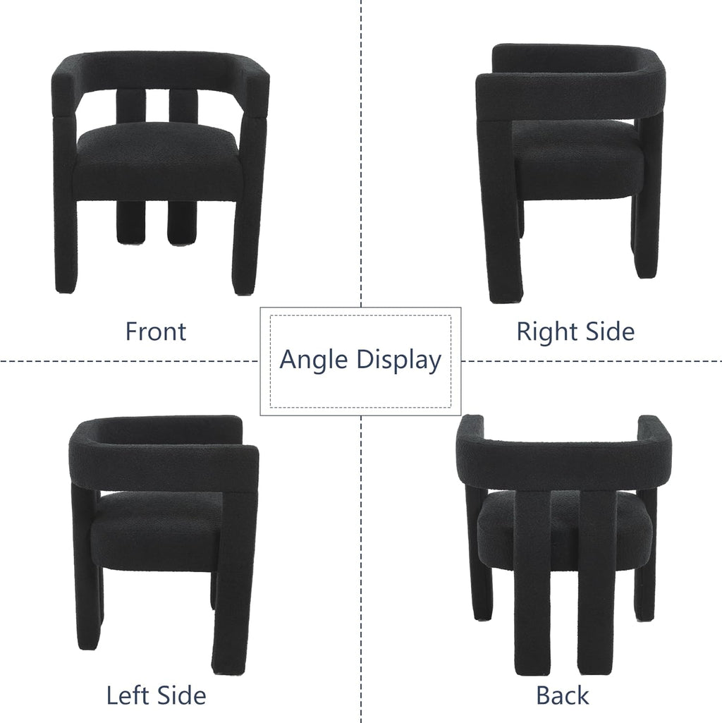 Boucle Barrel Side Chairs Set of 4, Modern Designed Upholstered Compy Sherpa Teddy Fabric Accent Kitchen/Dining Chair, Kitchen Armchair for Living Room office Dining Room Bedroom (Black, Set of 4)