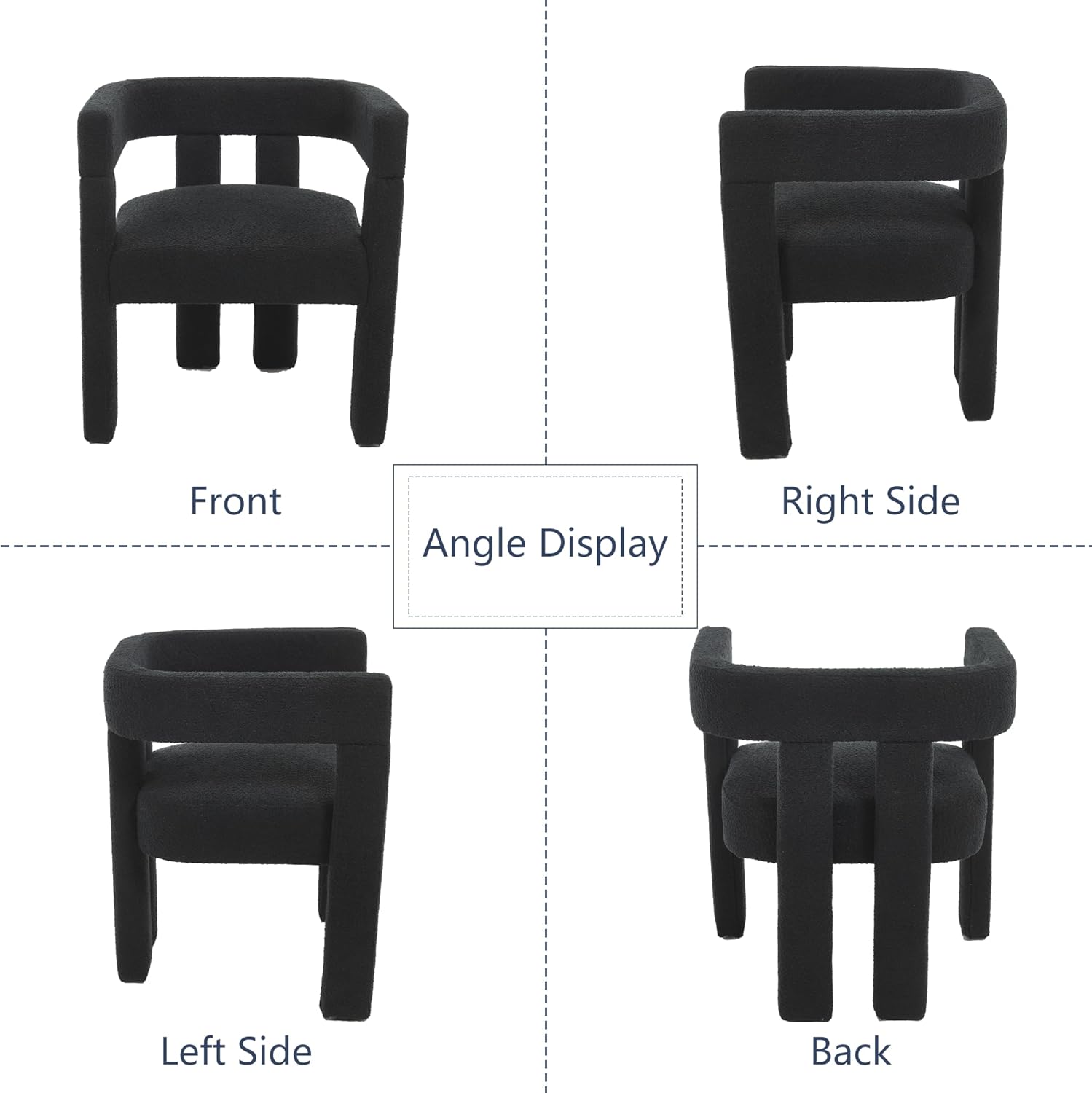 Boucle Barrel Side Chairs Set of 6, Modern Designed Upholstered Comfy Sherpa Fabric Accent Kitchen/Dining Chair, Kitchen Armchair for Living Room Dining Room Bedroom (Black, Set of 6)