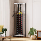 Homeiju Corner Wine Rack with Glass Holder and Led Strip Light, Corner Bar Wine Racks Freestanding Floor, Industrial Corner Bar Cabinet for Kitchen, Dining Room, Living Room or Cellar