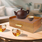 Acacia Wooden Tea Box Organizer with Drawer,Tea Chest for Tea Bags Storage,Tea and Coffee Organizer, Wood Tea Tray and Containers for Countertop Display,Acacia Wood