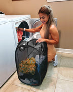 2 Pcs Strong Mesh Pop up Laundry Hamper,House Again Collapsible Laundry Basket with Durable Handles Solid Bottom High Carbon Steel Frame, Space-Saving, Easy to Open and Fold Flat for Storage(Black)