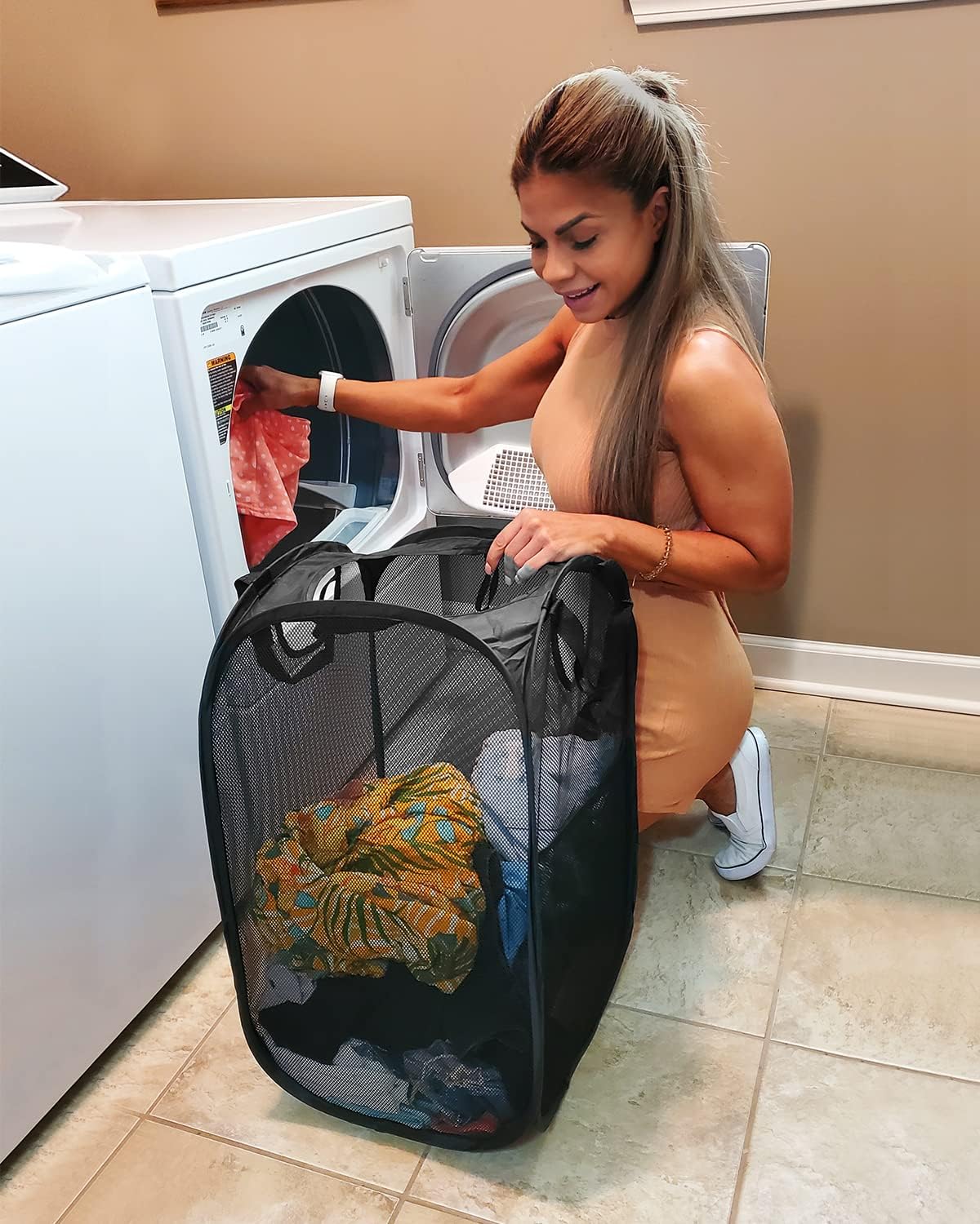 2 Pcs Strong Mesh Pop up Laundry Hamper,House Again Collapsible Laundry Basket with Durable Handles Solid Bottom High Carbon Steel Frame, Space-Saving, Easy to Open and Fold Flat for Storage(Black)