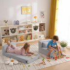 Folding Sofa Bed Mattress for Kids with Pillow, Toddler Washable Folding Floor Mat for Daycare, Child Fold Up Sofa Futon Chair Bed with Storage Bag for Playroom, Camping, Girls and Boys, Grey