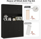 Garvee 47" Fluted Kitchen Pantry Cabinet with Countertop and Charging Station - Tall Pantry Storage Cabinet with 2 Drawers and Adjustable Shelves for Dining Room, Living Room