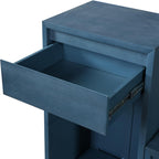 Entryway Bench with Shoe Storage, Solid Wood Shoe Bench with Cushion and Drawers, Open Shelves, Storage Bench for Entry Way, Living Room, Hallway, Antique Navy