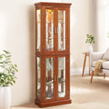 70"H Curio Cabinet,Curio Cabinet with Glass Doors,Wood Display with Adjustable Glass Shelves,Lighted Curios Cabinets,Vintage Accent Storage Cabinets with 6 Shelves,Curiocabinet for Living Room(Walnut)