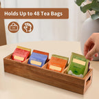 Acacia Wood Tea Bag Organizer with 4 Slots – Tea Bag Holder and Tea Organizer, Sugar Packet Storage for Countertops, Set of two