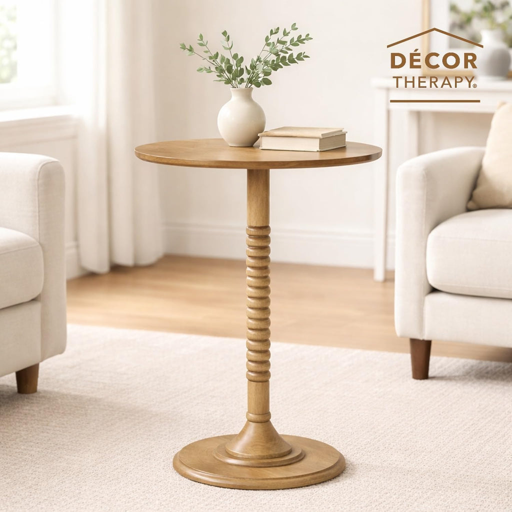 Decor Therapy Crewe Round Contemporary Side Table, Pedestal Base, High Top Cocktail Table for Kitchen or Living Space - Medium Wood