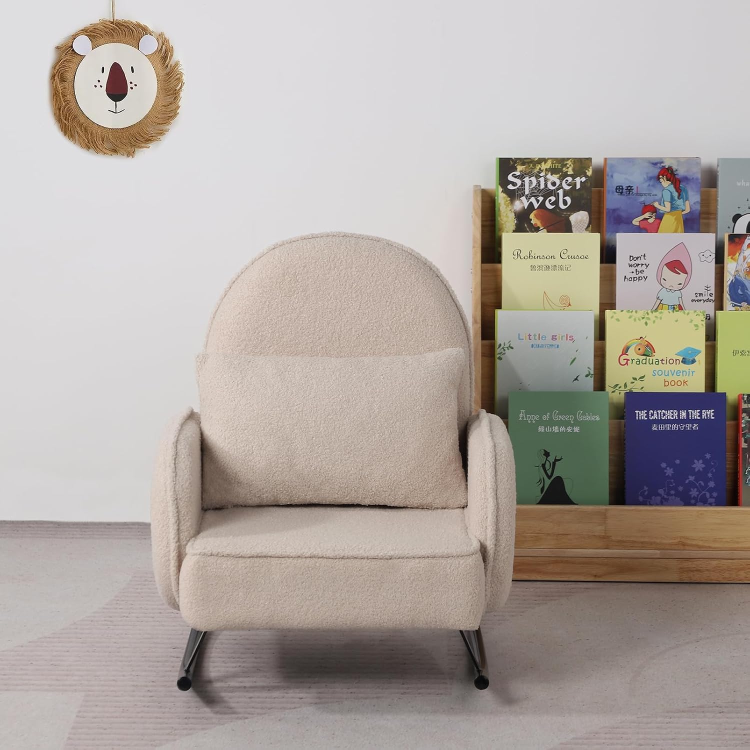 Baby Rocking Chair,Toddler Chair,Kids Chair,Kids Sofa, Shaky Metal Foot and Sherpa Fabric,Toddler Rocking Armchair for Boys and Girls Rest (Beige)
