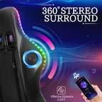 HOFFREE RGB Gaming Chair with Speakers Massage Computer Gaming Chair with LED Lights and Footrest High Back Video Game Chair for Adults Red and Black