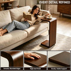 C Shaped End Table, Wooden Sofa Side Table, for Living Room, Bedroom, Office, for Laptop, Coffee, One-Piece Design Saves Space, Walnut