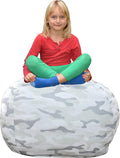 Bean Bag Chair for Kids - Stuffed Animal Toy Storage Cover with zipper - Grey Camo X-Large - Toddlers, Teens, Boys, Girls - Playroom, Bedroom Decor