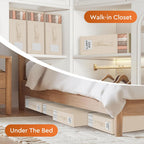 StorageTastic 4 Pack Bed Sheet Closet Organizers and Storage,Sturdy Foldable Storage Containers with Window and Label,Storage and Organization for Bedding Sheets,Duvet Covers,Blankets (Beige)
