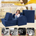 Fvkind 10 Pcs Modular Kids Play Couch, Foam Kids Play Couch for Playroom & Bedroom, Multifunctional Children Sofa Building Fort for Boys and Girls with Soft Foam and Removable Cover, Blue