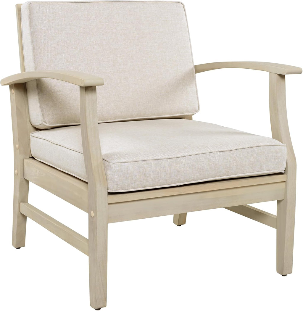 Christopher Knight Home Perla Acacia Wood Lounge Chair Outdoor Set of 2 with Removable Cushion, Wooden Patio Accent Chair, Patio Garden Comfy Reading Chair, Sand/Beige