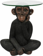 Animal Resin Side Table, Monkey Base Glass Top Side Table, Art Deco Style, Suitable for Gardens, Courtyards, Living Rooms, and Gifting (13in)
