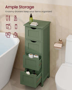 VASAGLE Floor Storage Cabinet, Freestanding Storage Organizer with 4 Drawers, 11.8 x 11.8 x 32.3 Inches, for Living Room, Bathroom, Dining Room, Kitchen, Modern Style, Forest Green ULHC040CH01S
