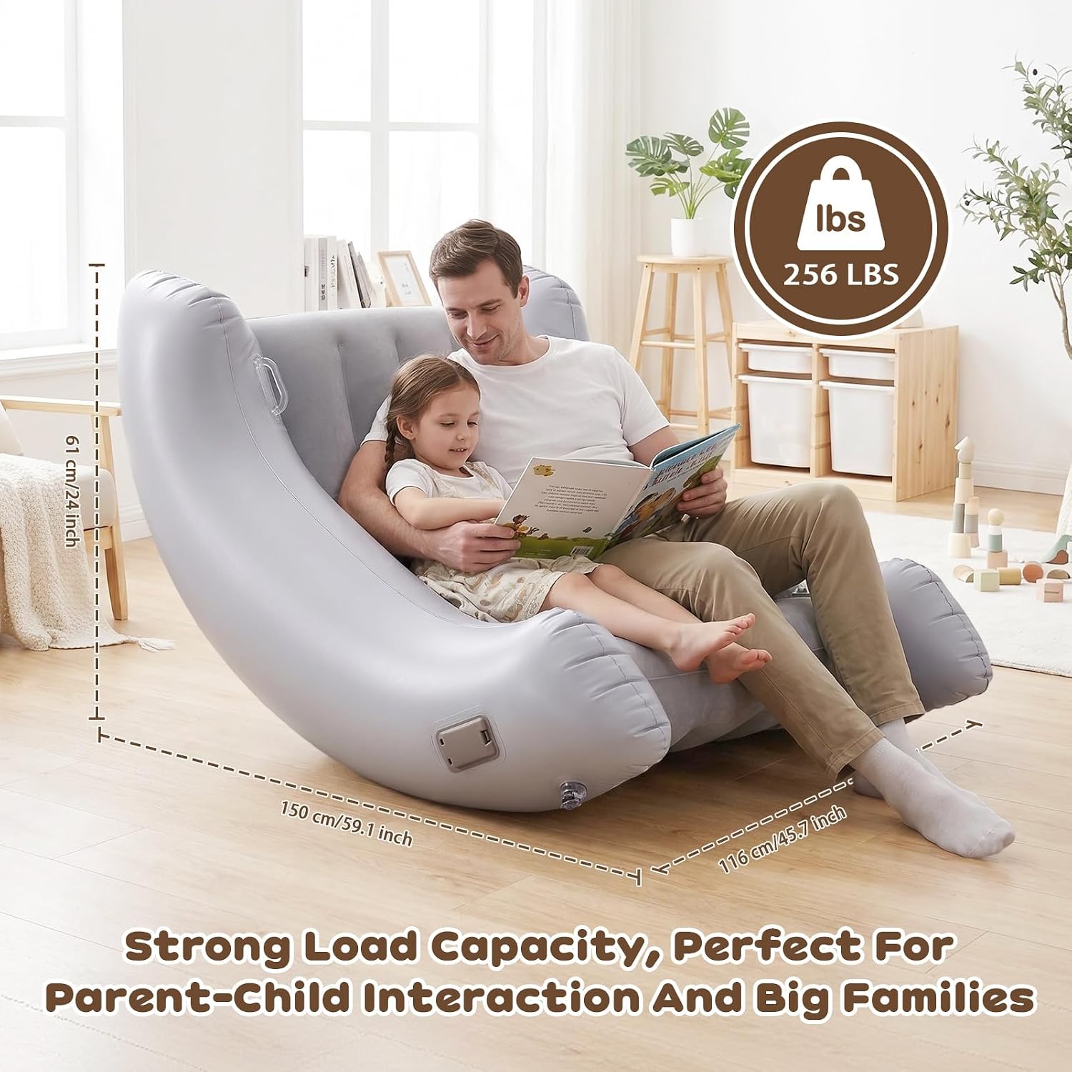 Autism Sensory Inflatable Rocking Chair for Kids, Sensory Room Must Haves Crash Pads Bubble Bouncer Sensory Play Equipment (Gray, 46.5-42.5-32.7inches)