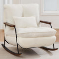 zyz Oversized Nursery Rocking Chair with Pillow, Teddy Upholstered Rocker Chair with Solid Wood & Steel Frame, 25° Gentle Rocking Accent Chair with DIY Ottoman Footrest for Living Room Bedroom, White
