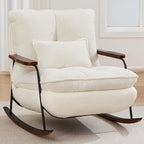 zyz Oversized Nursery Rocking Chair with Pillow, Teddy Upholstered Rocker Chair with Solid Wood & Steel Frame, 25° Gentle Rocking Accent Chair with DIY Ottoman Footrest for Living Room Bedroom, White