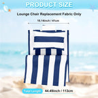 Beach Sling Chair Replacement Canvas, 16x44.5 Inch Folding Lounge Chair Fabric with Pillow for Beach/Sunbathing/Courtyard/Garden [Striped Dark Blue, Only Replacement]