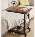 C Shaped End Table with Rolling Wheels, Height Adjustable Bedside Desk for Small Space Bedroom, Industrial TV Tray Couch Table Cart for Living Room(White,50x30cm)
