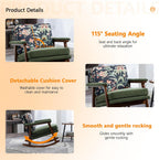 Nursery Rocking Chair with Upholstered Cushion, Wooden Frame Glider Rocker for Nursery, Comfortable Reading Armchair for Living Room, Bedroom & Sunroom (Antique Green)