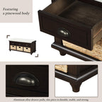 Rustic Storage Bench Narrow Entryway Bench with 3 Drawers and 3 Rattan Baskets Shoe Bench for Hallway Living Room Entryway Espresso Easy Assembly 42.1''× 15.40''× 21''
