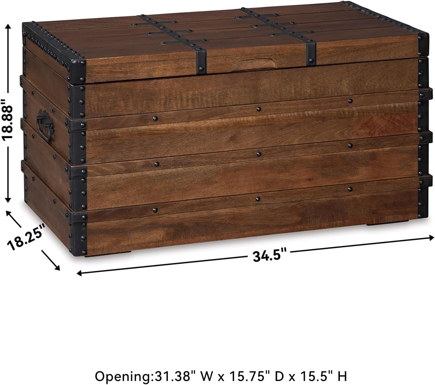 Signature Design By Ashley Kettleby Wooden Storage Box Trunk, Vintage‑Style Coffee Table With Hinged Top And Hidden Storage, Wood Construction With Metal Hardware For Living Room Organization, Brown