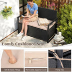 2-in-1 Outdoor Wicker Patio Storage Bench, 40 Gallon Loveseat with Removable Cushion, 800 LBS Capacity Weather Resistant Seat for Backyard Poolside
