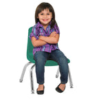 FDP 10" School Stack Chair, Stacking Student Seat with Chromed Steel Legs and Nylon Swivel Glides for in-Home Learning or Classroom - Green (4-Pack), 13227-GN