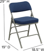 Flash Furniture Hercules Series Metal Folding Chairs with Cushioned Seat, Fabric Upholstered Event Chairs with 300-lb. Static Weight Capacity, Set of 2, Navy