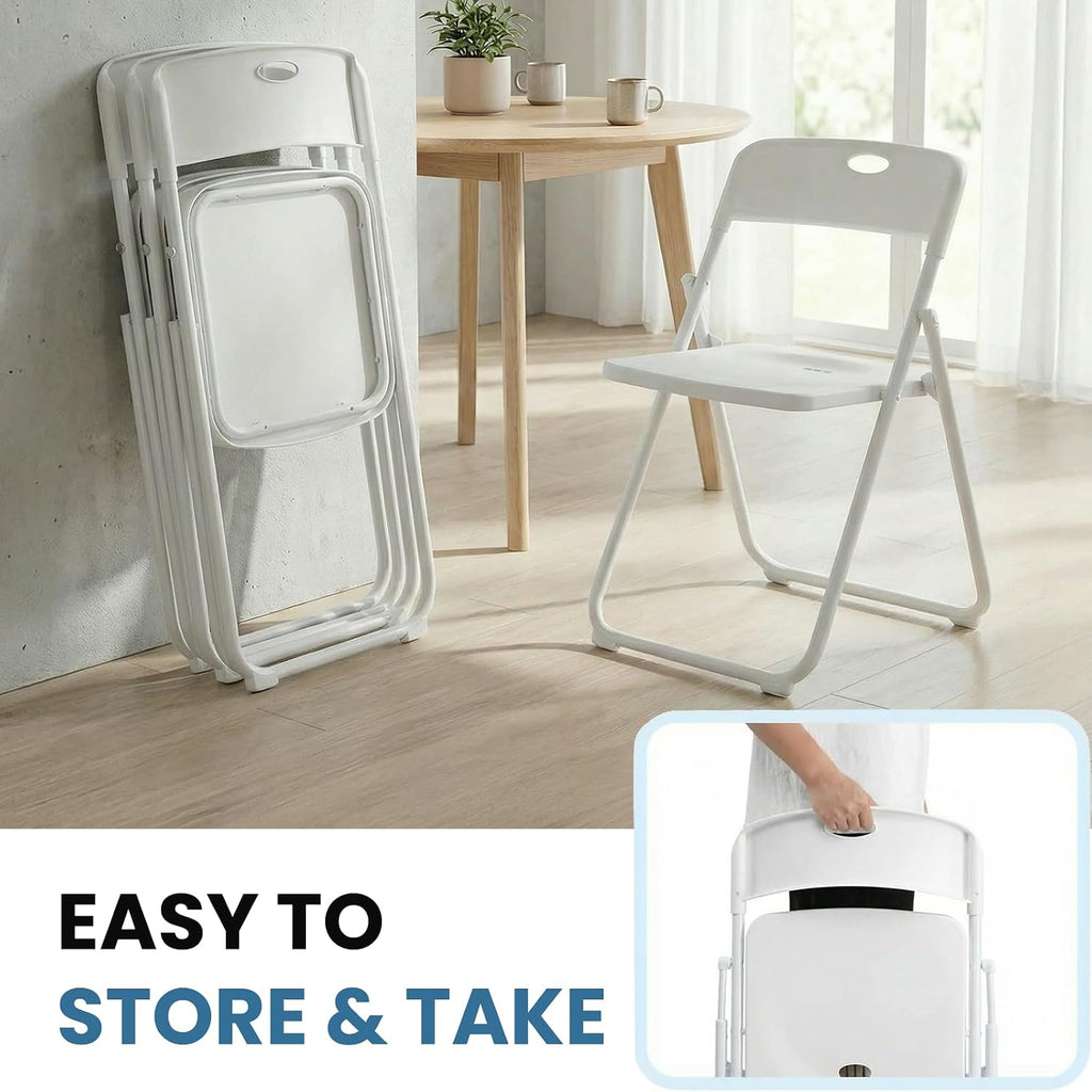 30 Pack White Plastic Folding Chairs, Indoor Outdoor Portable Stackable Commercial Seats with Steel Frame for Home Office Wedding Party Events Kitchen Dining, 350lb Capacity
