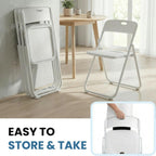 30 Pack White Plastic Folding Chairs, Indoor Outdoor Portable Stackable Commercial Seats with Steel Frame for Home Office Wedding Party Events Kitchen Dining, 350lb Capacity