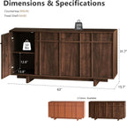 Sideboard Buffet Cabinet with Storage, Mid Century Modern Accent Cabinet with Skeleton Line & Wood Grain Texture,Minimalist Geometric Credenza for Living Room, Kitchen and Entryway, Walnut