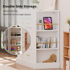 Closet Island with Glass Top, LED Lights and Jewelry Display, Bedroom Island with Open Shelves, Drawers Dresser & Walk-in Closet Island for Bedroom, Cloakroom, White 2